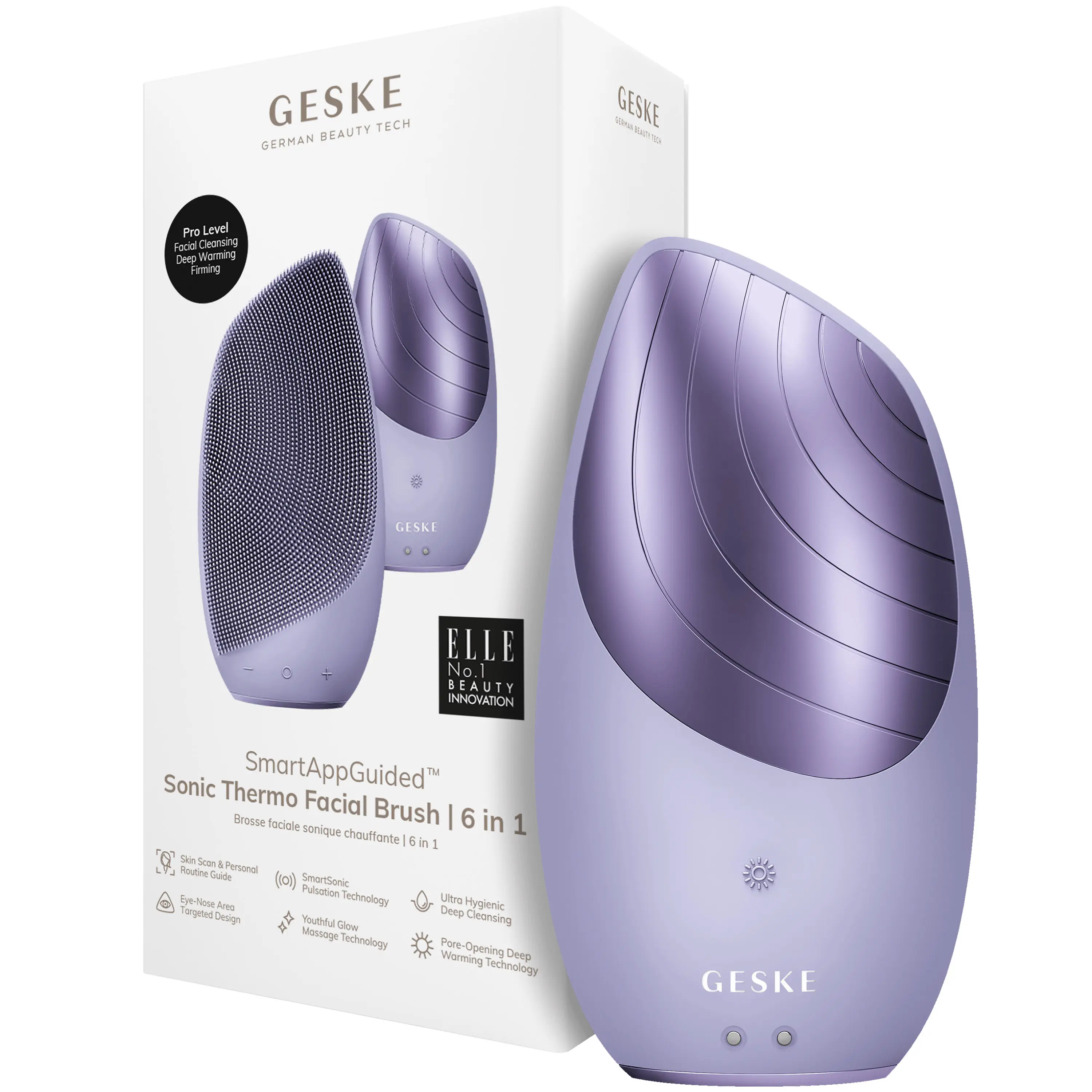 Електронна звукова термощітка для обличчя Фіолетова Geske Sonic Thermo Facial Brush 6 in 1 Purple