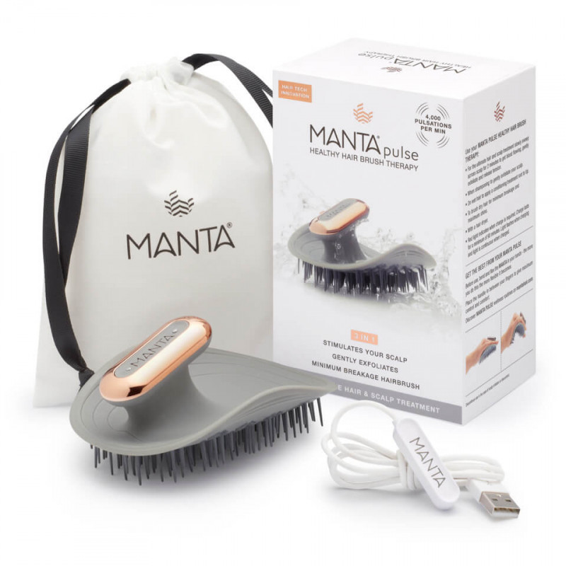 Масажна щітка для волосся сіра з тримачем Manta Healthy Hair Brush Pulse Grey