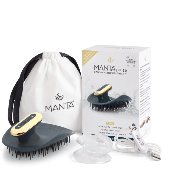 Масажна щітка для волосся синя з тримачем Manta Healthy Hair Brush Pulse Deep Ocean Blue
