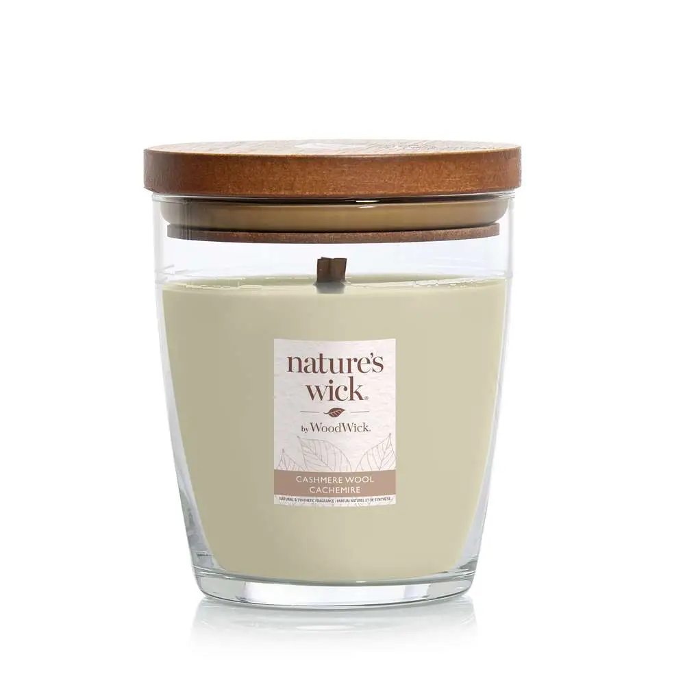 Ароматична свічка з ароматом кашеміру Woodwick Nature’s Wick Cashmere Wool, 284 г