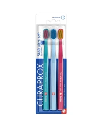 Набір з трьох зубних щіток №01 (бірюзова, блакитна, рожева) Curaprox "Ultra Soft", d 0.10 мм