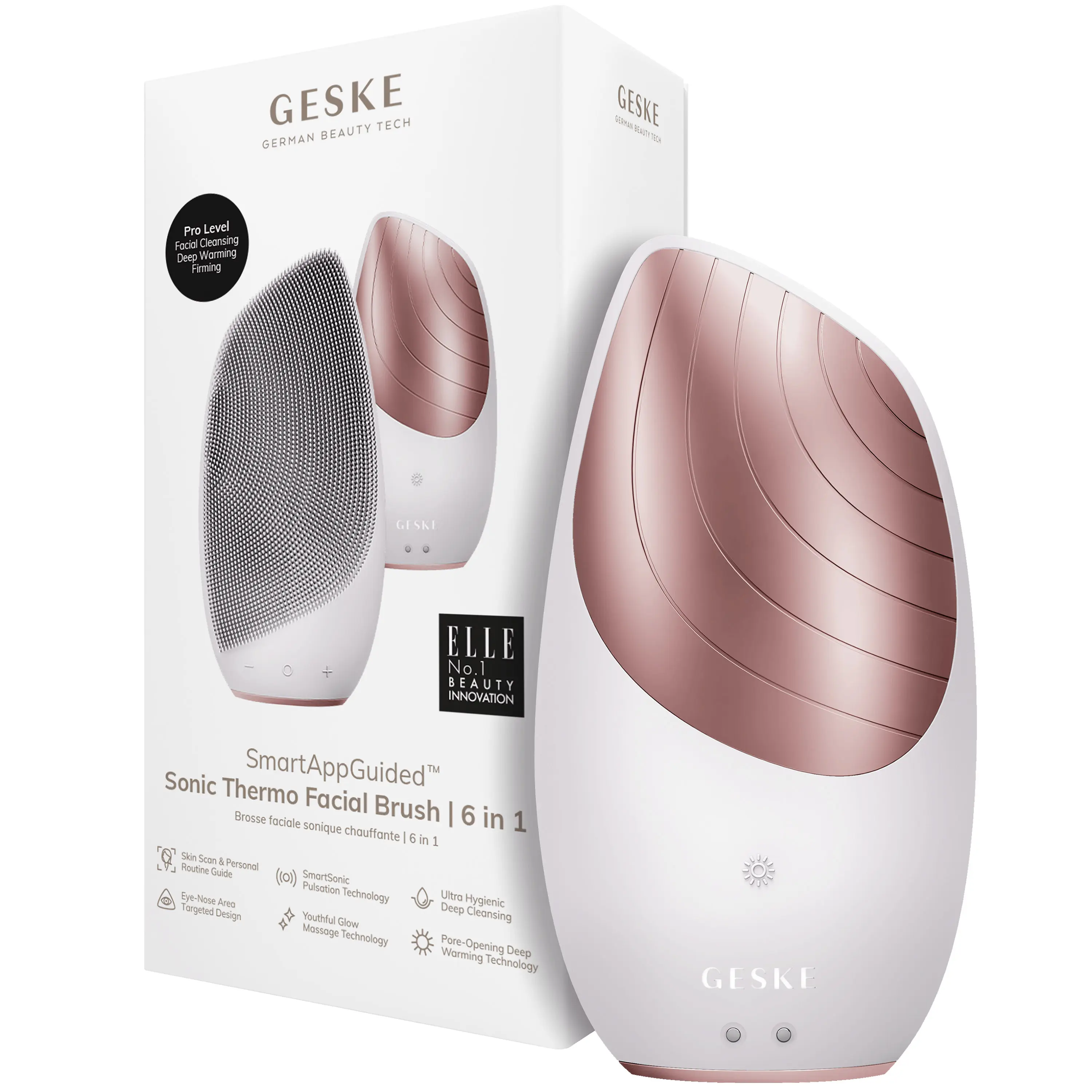 Електронна звукова термощітка для обличчя Пудрова Geske Sonic Thermo Facial Brush 6 in 1 Starlight